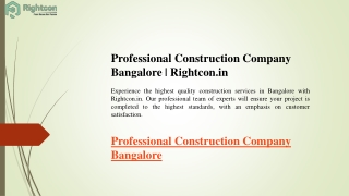 Professional Construction Company Bangalore  Rightcon.in