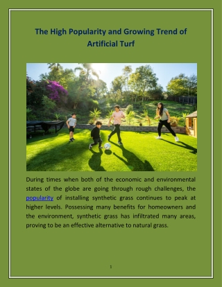 The High Popularity and Growing Trend of Artificial Turf
