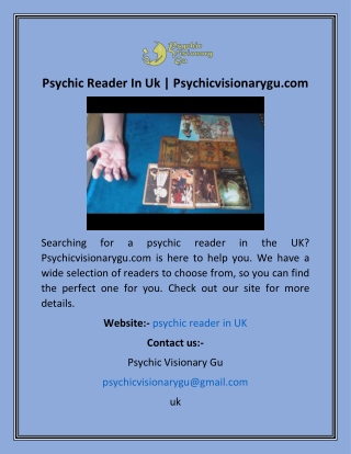 Psychic Reader In Uk  Psychicvisionarygu