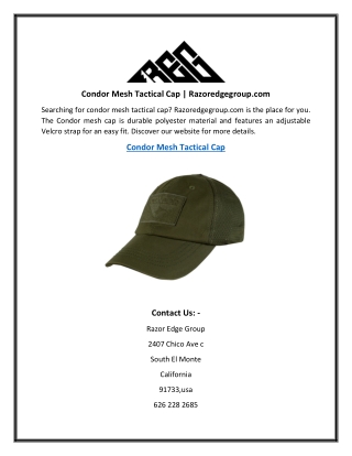 Condor Mesh Tactical Cap  Razoredgegroup.com