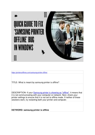 What is meant by samsung printer is offline?