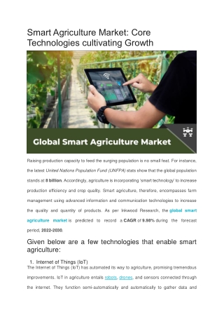 Smart Agriculture Market: Core Technologies cultivating Growth