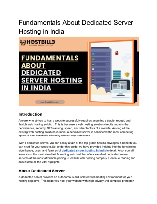 Fundamentals About India Dedicated Server Hosting