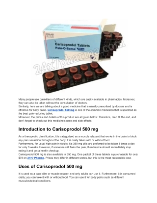 Carisoprodol 500 mg Tablet Pain O Soma