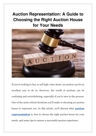 Auction Representation A Guide to Choosing the Right Auction House for Your Needs