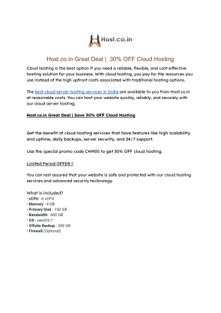Host.co.in Great Deal _  30% OFF Cloud Hosting