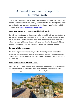 A Travel Plan from Udaipur to Kumbhalgarh