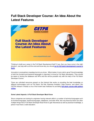 Full Stack Developer Course _ An Idea About the Latest Features