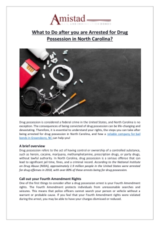 What to Do after you are Arrested for Drug Possession in North Carolina