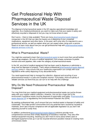 Pharmaceutical Waste Disposal UK