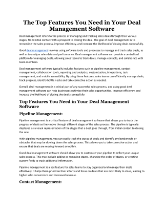 The Top Features You Need in Your Deal Management Software.