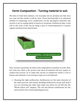 Vermi Composition - Turning material to soil