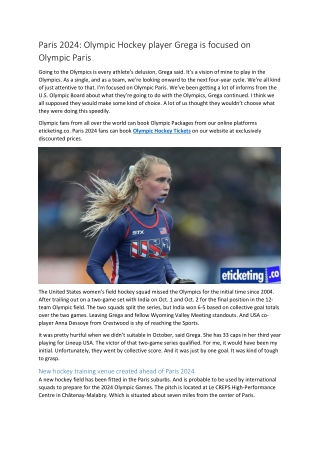 Paris 2024 Olympic Hockey player Grega is focused on Olympic Paris
