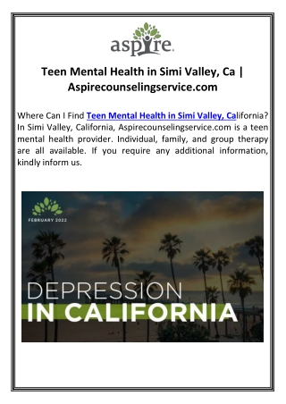 Teen Mental Health in Simi Valley, Ca | Aspirecounselingservice.com