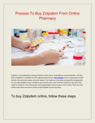 Process to buy Zolpidem from online pharmacy