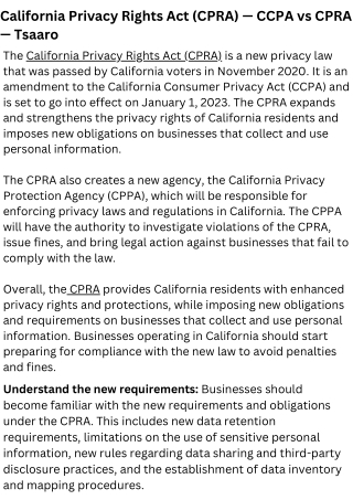 California Privacy Rights Act (CPRA) — CCPA vs CPRA — Tsaaro