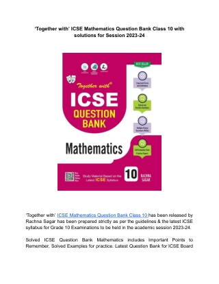 ‘Together with’ ICSE Question Bank Class 10 Mathematics by Rachna Sagar