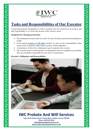 Tasks and Responsibilities of Our Executor
