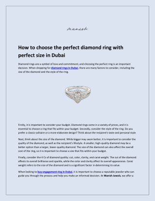 How to choose the perfect diamond ring with perfect size in Dubai