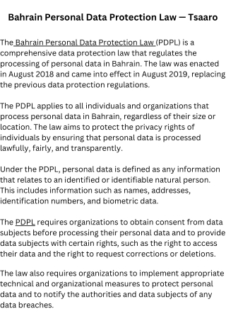 Bahrain Personal Data Protection Law — Tsaaro