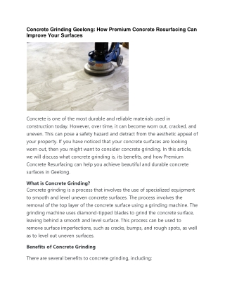 Concrete Grinding Geelong How Premium Concrete Resurfacing Can Improve Your Surfaces