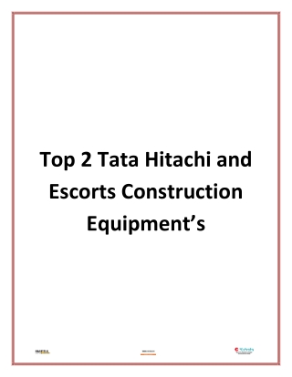 Top 2 Tata Hitachi and Escorts Construction Equipment’s