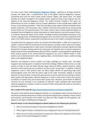The Industrial Magnetron Industry: Current Status and Future Prospects 2030