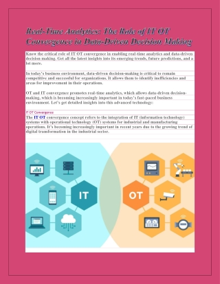 Real-Time Analytics: The Role of IT OT Convergence