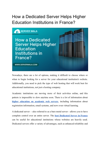 How a Dedicated Server Helps Higher Education Institutions in France?