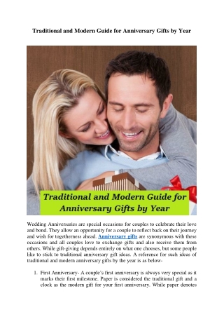 Traditional and Modern Guide for Anniversary Gifts by Year