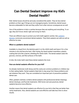 Can Dental Sealant improve my Kid’s Dental Health
