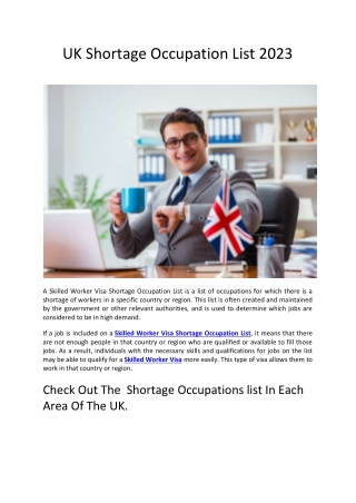 UK Shortage Occupation List 2023