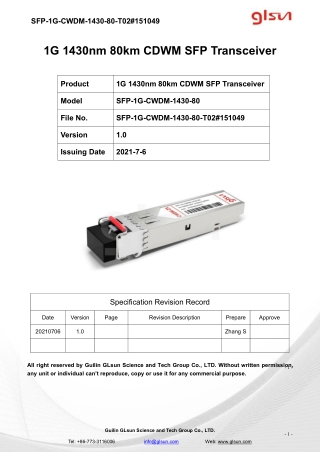 1G 1430nm 80km CDWM SFP Transceiver