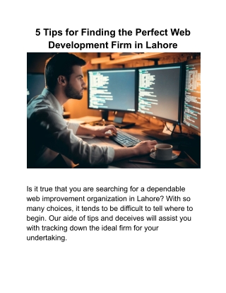 5 Tips for Finding the Perfect Web Development Firm in Lahore