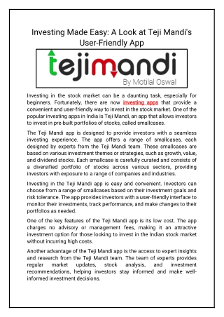 Investing Made Easy A Look at Teji Mandi's User-Friendly App