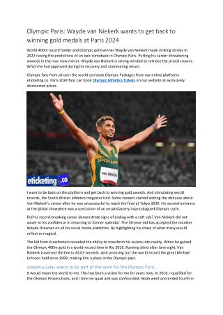 Olympic Paris Wayde van Niekerk wants to get back to winning gold medals at Paris 2024