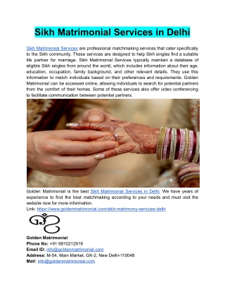 Sikh Matrimonial Services in Delhi