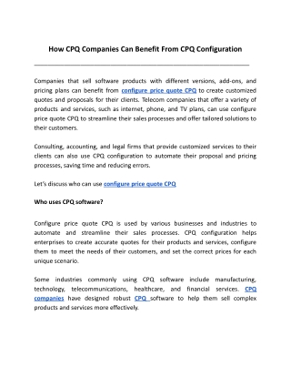 How CPQ Companies Can Benefit From CPQ Configuration