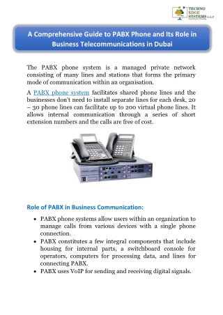 A Comprehensive Guide to PABX Phone and Its Role in Business Telecommunications in Dubai