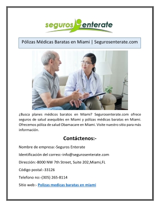 Pólizas Médicas Baratas en Miami | Segurosenterate.com