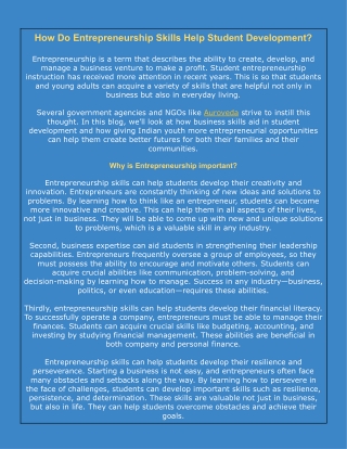 How Do Entrepreneurship Skills Help Student Development?