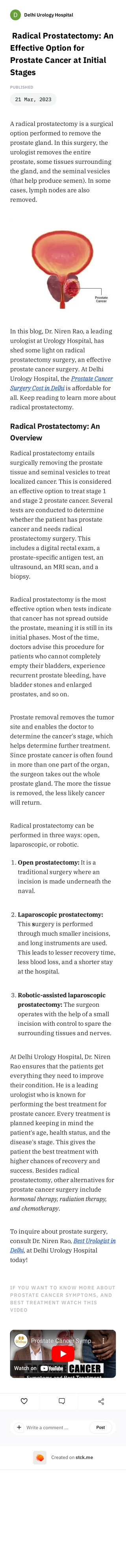 Radical Prostatectomy: An Effective Option for Prostate Cancer at Initial Stages