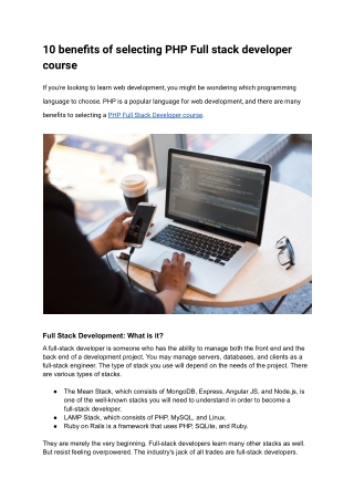 10 benefits of selecting PHP Full stack developer course