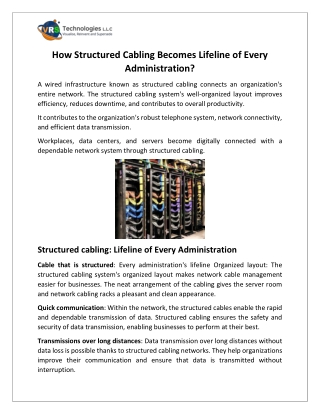 How Structured Cabling Becomes Lifeline of Every Administration?