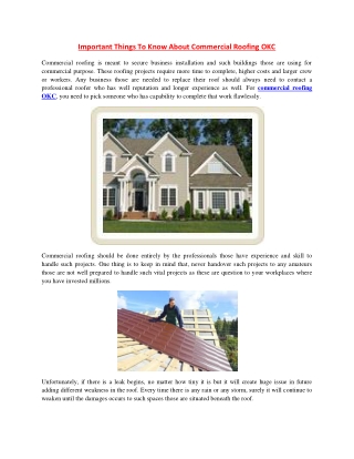Important Things To Know About Commercial Roofing OKC