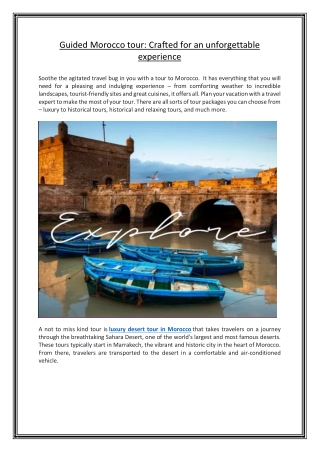 Guided Morocco tour- Crafted for an unforgettable experience