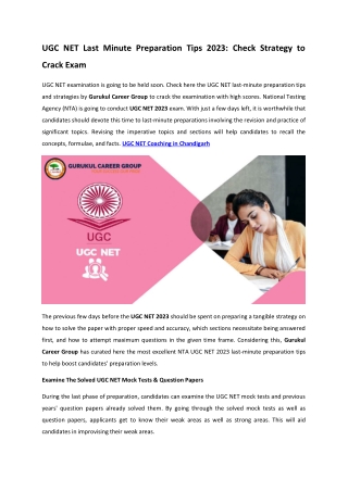 UGC NET Coaching in Chandigarh