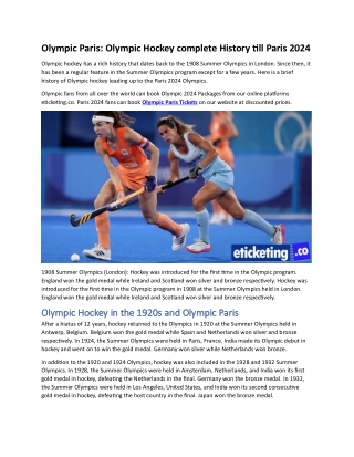Olympic Paris Olympic Hockey complete History till Paris 2024