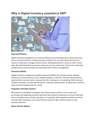 Why is Digital Inventory essential to ERP