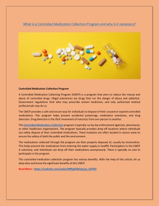 What is a Controlled Medication Collection Program and why is it necessary?